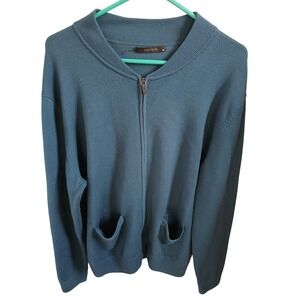 GREYSON Men's Teal Wool Full Zip Bomber Cardigan Sweater XL